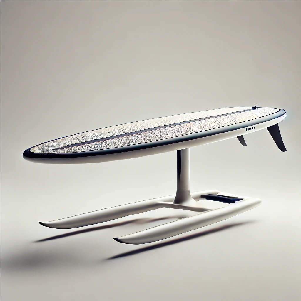 DALL·E 2024-11-12 23.46.10 - A simple, high-quality image of a modern efoil surfboard on a plain white background, styled similarly to models from brands like Fliteboard, Lift Foi Random Efoil